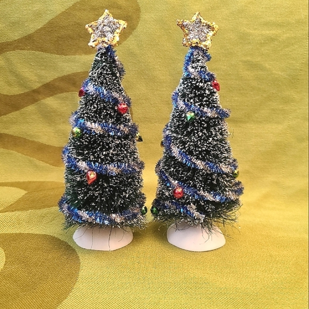 Vintage Department 56 7in. Decorated Sisal Trees with Box- 1998 Christmas Decor